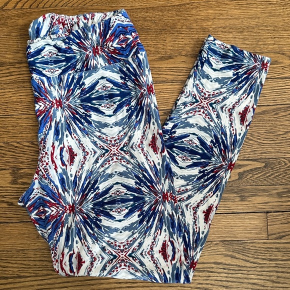 LuLaRoe tall and curved leggings red white blue - Picture 2 of 4